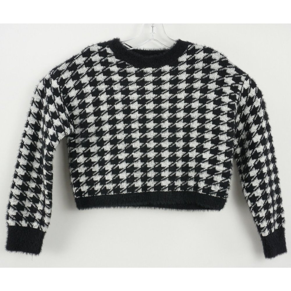 New 1901 Girl's Kids' Sizes L / XL Black Ivory Houndstooth Knit Crewneck Sweater